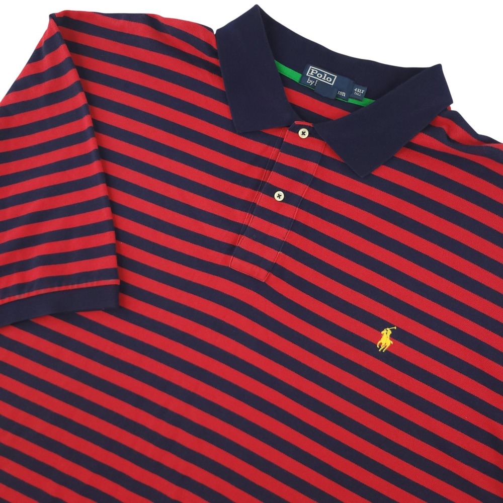 Polo By Ralph Lauren Polo Shirt Mens 4XLT Red Navy Stripe Cotton Pony Logo Top